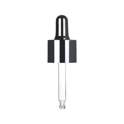 China PP Plastic Cosmetic Glass Dropper large 20mm Round Tip Black Silver color for sale