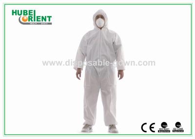 China Durable Cleanroom SMS Disposable Hooded Coveralls 50gsm Zipper Front for sale