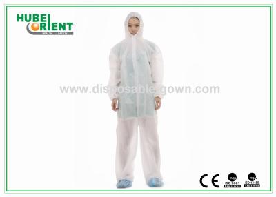 China Protective White Non-Woven/SMS/PP+PE Disposable Use Coverall With Hood And Zip Closure For Lab for sale