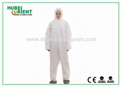 China Professional PP/SMS/MP Chemical Resistant Coveralls Clothing Eco Friendly With Hood And Feetcover for sale