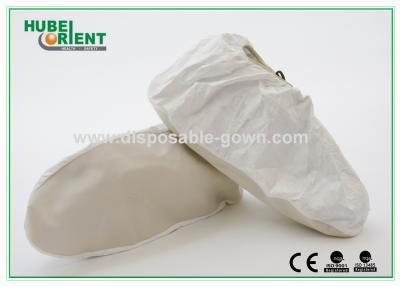 China White Slip Resistant Tyvek Disposable Shoe Covers Booties With PVC Sole 43gsm for sale