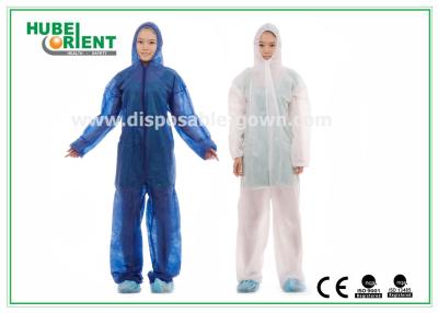 China Nonwoven White Disposable Overalls PP / SMS / PP + PE Protective Coverall With Hood for sale