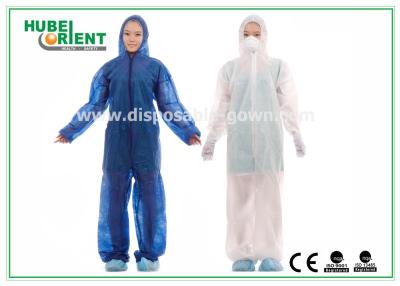 China Waterproof Disposable Coveralls With Hood/Nonwoven Breathable Stripping For Food Factory for sale