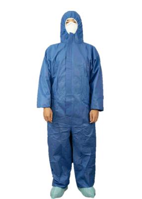 China Type5/6 Dark Blue Disposable SMS Chemical Protective Coverall Breathable With Hood for sale