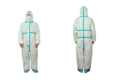 China Type 4B/5B/6B Microporous Biosafety Medical Protective Coverall With Blue Taped Seam for sale