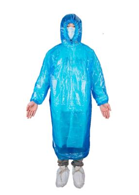 China Disposable Transparent PE Raincoat With Long Sleeves And Drawstring Hood for sale