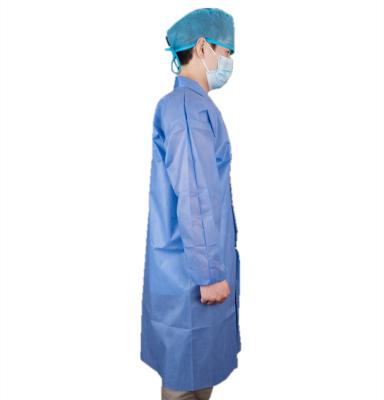 China Hospital Use Dark Blue Medical Long Lab Coat With Snaps Closure And Shirt Collar for sale