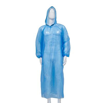 China CE / ISO Blue / White Disposable Waterproof PE Plastic Rain Coat With Hood for sale