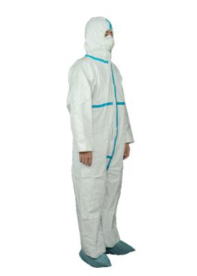 China CAT-III Type 4B 5B 6B Disposable Coverall With Blue Tape And Elasticated Hood for sale