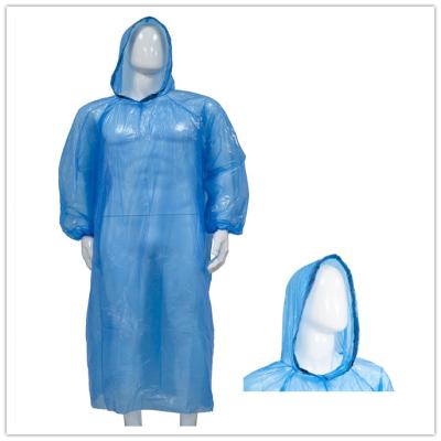 China Waterproof Disposable PE Plastic Raincoat With Hood Blue/White Hooded PE Poncho for sale