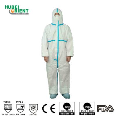 China Type 4/5/6 Splash Prevention MP Disposable Coverall With 2-Pieces Hood And Blue Tape for sale