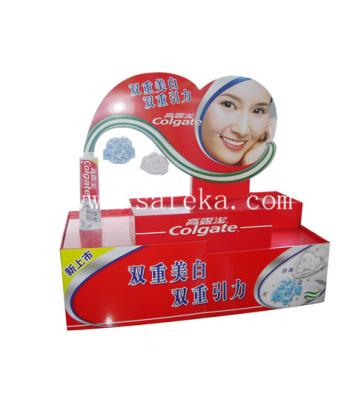 China Supermarket Custom Retail Corrugated Cardboard Counter Display for Colgate Tooth Paste for sale