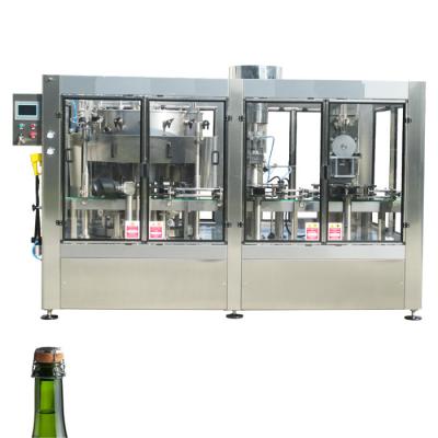 China Sparkling wine bottle filling machine automatic sparkling juice filling corking wire caging machine 3 in 1 mono block for sale