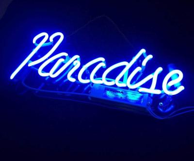 China Muestra de cristal hecha a mano ligera de neón de las luces de neón de Paradise de las señales de neón de la cerveza del dormitorio azul de la barra para el café R del Pub del hotel de la oficina del dormitorio en venta