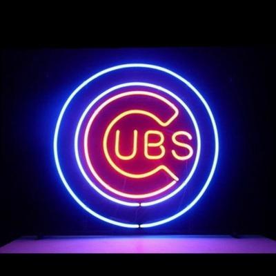 China Luz de vidro real da barra da cerveja do sinal de néon dos “do quadro feito a mão do metal do World Series Chicago Cubs para a decoração da parede da casa do quarto do presente à venda