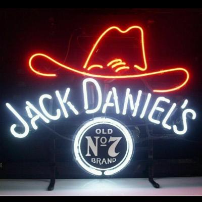 China “JACK DANIEL ' de Hat idoso do vaqueiro de S NO.7 luz iluminada de néon de vidro real da barra da cerveja da exposição do sinal” para o quarto do presente à venda