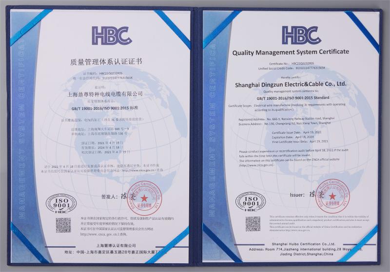 Quality Management System Certificate - Shanghai Dingzun Electric&Cable Co.,Ltd