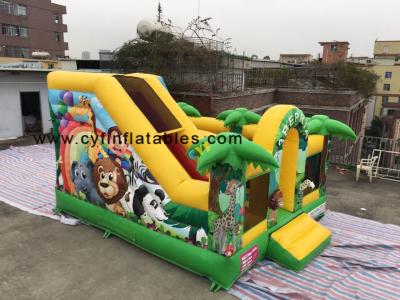 China Jungle Theme Blow Up Bounce With Slide Inflatable Funland City for sale