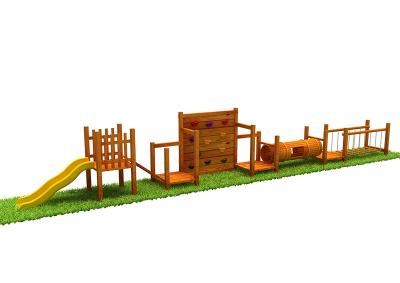 China Wooden Kindergarten Preschool Play Equipment Climging Net Slide Outdoor Play Set for sale