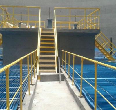 China Yellow Round Tube Assembled Fibreglass Handrails Used In Sewage Treatment Plant for sale