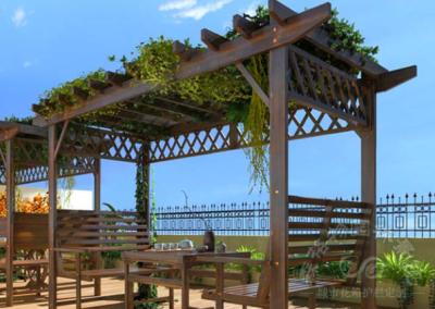 China Fibreglass Frame Wood Imitated Garden Grape Trellis For Rest Areas for sale