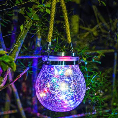 China High quality Outdoor Garden Hanging Solar Crack Glass Mason Jar Led String Warm Light for Holiday Decorative for sale