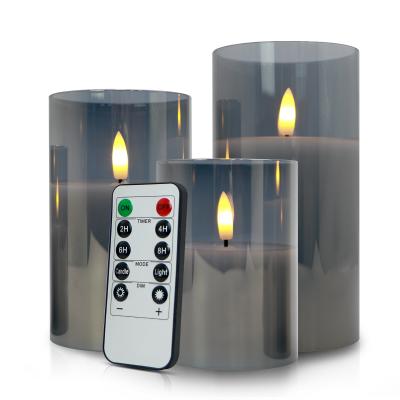China Remote control flameless elegant Christmas led candle light grey white glass pillar candles en venta
