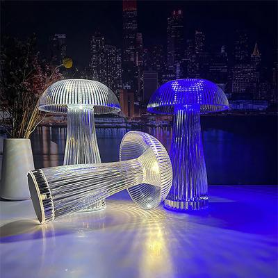 China LED Touch Sensor Dimming Mushroom Night Light Cordless Jellyfish Table Lamp Rechargeable transparent crystal night lamp à venda