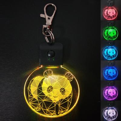 China Customized Shape Acrylic RGB Lamp 7 Colors Glitter Clear Acrylic Keychain Diy logo 3D LED Mini Light Up Keyholder For Gift à venda