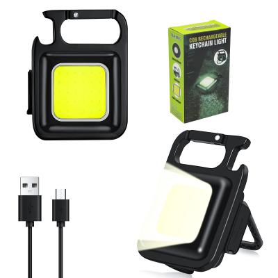 China Portable USB Chargeable COB Mini Work Light Pocket Flashlights 3 Light Modes Bright Keychain Light for Camping Te koop