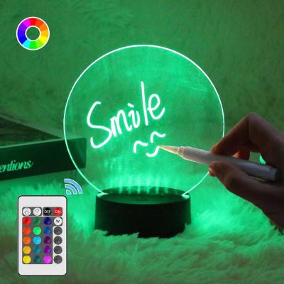 Cina 2022 Hot Deals Erasable Writing Board Creative DIY RGB LED Memo Message Luminous Note Acrylic Writing Board Light in vendita