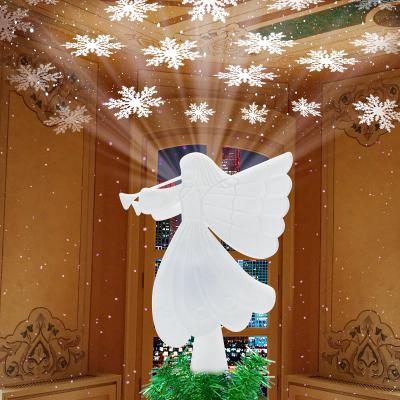 China 3D Hollow Golden Christmas Tree Topper Lighted Angel Shaped Tree Topper with LED Rotating Snowflake Projector Lights for sale