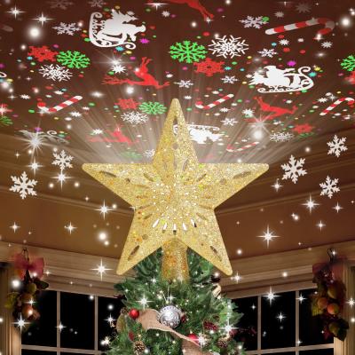 China China manufacturer Snowflake Shaped Glitter Lighted Sliver Snow LED Polyester Christmas Tree Topper Te koop
