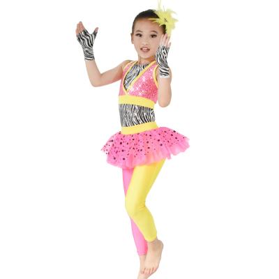 中国 MiDeeジャズ ダンスの衣裳のシマウマのレオタードのスパンコールのベスト女の子のための多色のLycraのスカート ズボン 販売のため