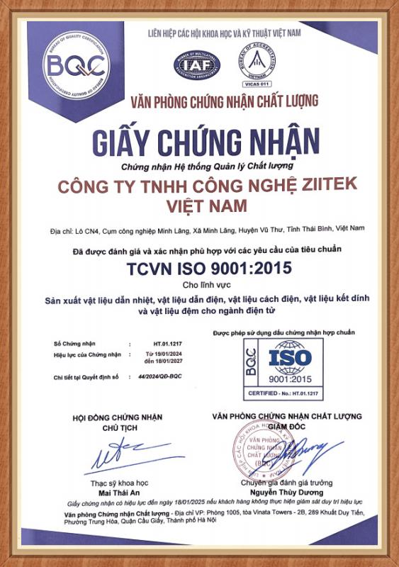 TCVN ISO 9001:2015-Vietnam Ziitek - Dongguan Ziitek Electronical Material and Technology Ltd.