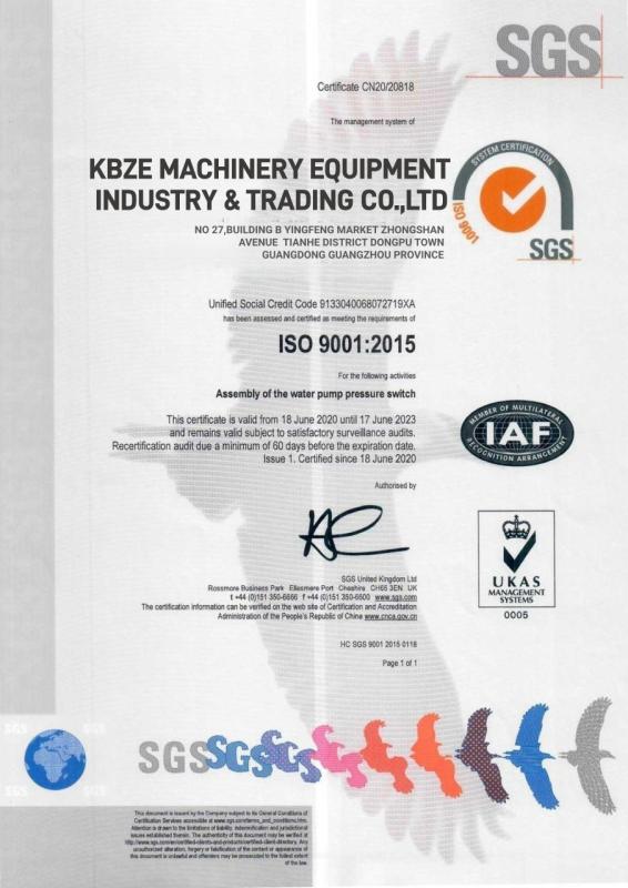 QUALITY CERTIFICATE - KBZE Machinery Equipment Industry & Trading Co.,Ltd