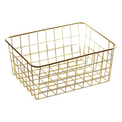 China Gold Stainless Steel Storage Basket , Kitchen Metal Mesh Container for sale