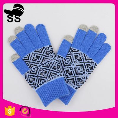 China 90%Acrylic 5%Spandex 5%Conductive fiber Customized wholesale jacquard knitting touch screen winter gloves for sale