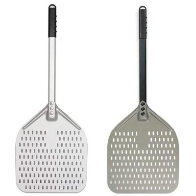 China 66cm Hard Anodized Aluminum Pizza Shovel 12 Inch Aluminum Pizza Peel Silver Perforated Pizza Peel for sale