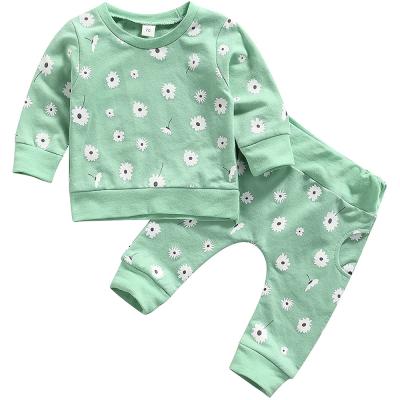 China Polyester / Cotton Flower Newborn Infant Baby Clothes Sets Long Sleeve Sweatshirts Tops Pants Outfits for sale