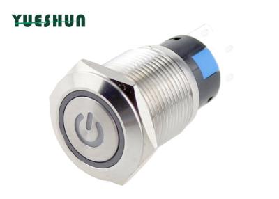 China interruptor de tecla iluminado VERMELHO azul de 19mm em volta do símbolo 5 Pin Terminal dos olhos do ângulo principal à venda