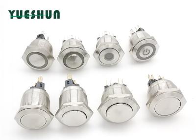 China 22mm 25mm Stainless Steel Push Button Switch , Round Push Button Switch Power Symbol LED for sale