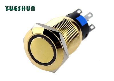 China Gold Plated Brass Push Button Switch Illuminated Flat Round Head Easy Assemble for sale