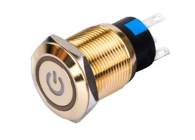 China Gold Plated Brass Metal Push Button Switch Led Illuminated 5 Pins Gold Color Flat Head for sale