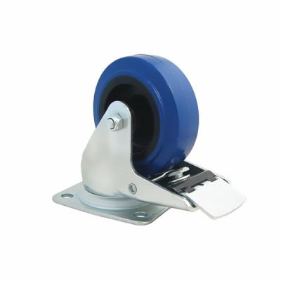China Braked Swivel Castor with 80mm Rubber blue wheel.Rohs for sale