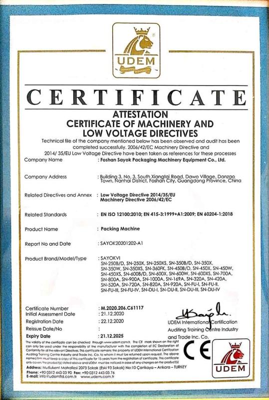 CE - Foshan Sayok Packaging Machinery Co., Ltd.