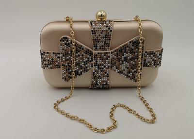 China Crystal Bow Satin Box Clutch Bag , Hardcase Metal Patent Clutch Bag for sale