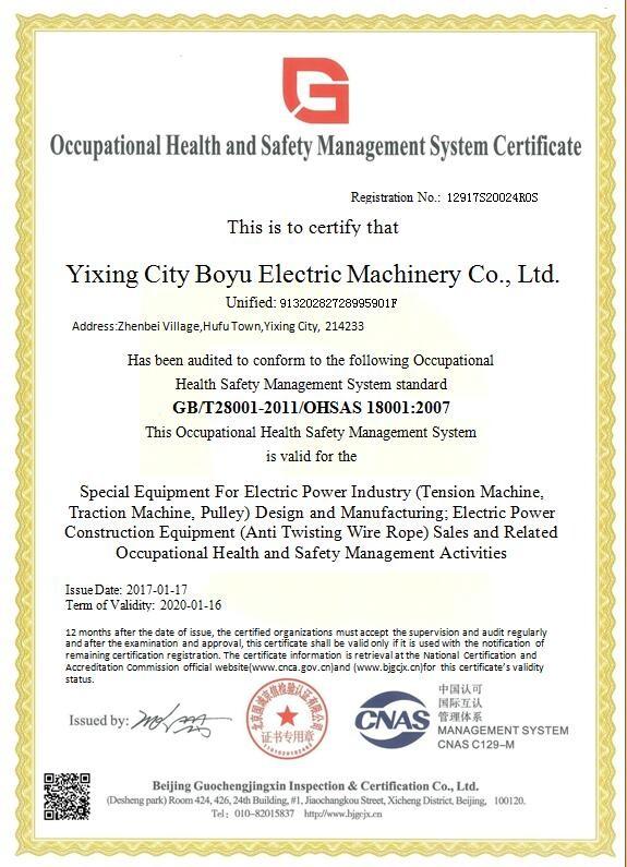 OHSAS18001:2007 - Yixing Boyu Electric Power Machinery Co.,LTD