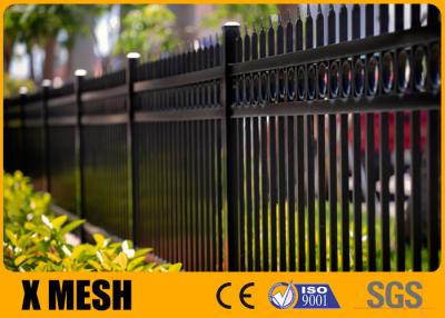 China Black 3 Rail Galvanized Steel Picket Fence Akzone Nobel Powder Coating for sale