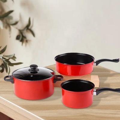 China Multifunction Red 4 Pcs Kitchen Cast Iron Cookware Set  Non Stick With Bakelite Handle for sale